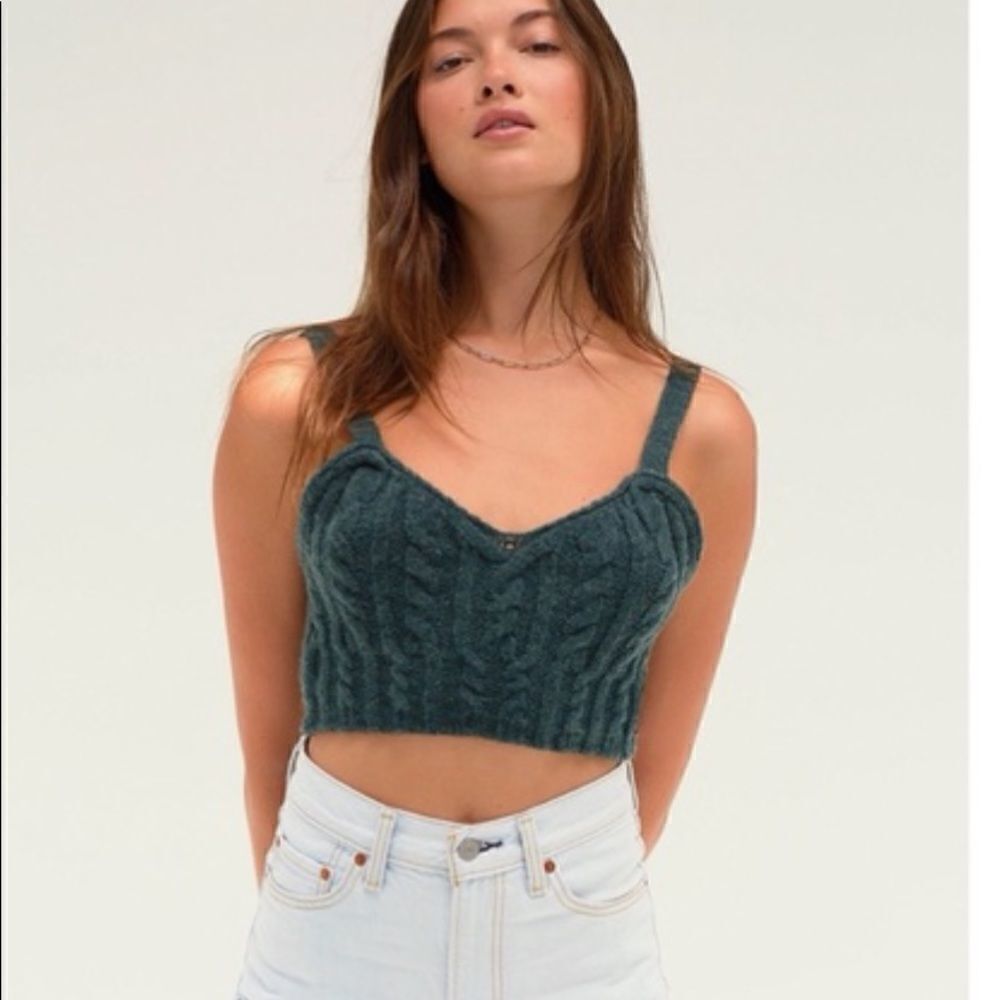 NWT Free People Sunkeeper Cable Knit Sweater Cami Crop Tank Top in Green Size: M